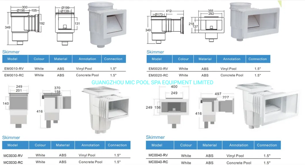 Factory Price Swimming Pool Equipment Accessories for Pool SPA Swimming Pool Skimmer