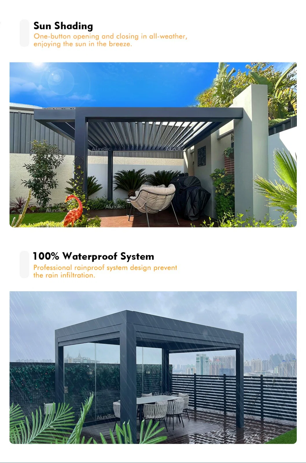 Luxury Waterproof Pergola Design Automatic SPA Arch Aluminum Louvre Roof Awning Roof Patio Pavilion Pergolas Tent Outdoor Garden Furniture Gazebo