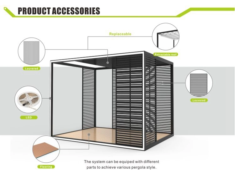 Pergola Remote Control Louvered Roof Kits Automatic Reusable Pop up Aluminium Outdoor Used for Sale Aluminum Gazebo SPA